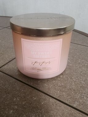Bath & Body Works Pink 'My Sweet Sisters' Three-Wick Candle with Gold Lid